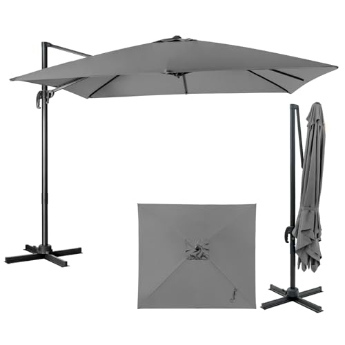 GOPLUS Sombrilla Terraza Exterior 3x3 m, Sombrilla Impermeable con Manivela, 8 Varillas, Doble Capa, Rotación 360°, Anti UV, Base no Incluida, Parasol Inclinable para Jardin Patio Piscina (Gris)
