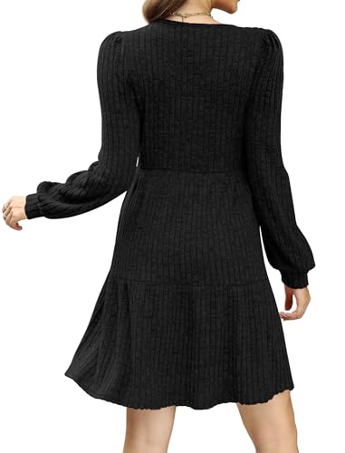 Image of Sampeel Womens Square Neck Long Sleeve Fall Dresses Casual Babydoll Sweater Dress