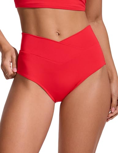 Image of CRZ YOGA V-Shaped High Waited Bikini Bottoms | Mid Cut Leg, Medium Bum Coverage, Cross Front, Swim, Bathing Suit Briefs for Women