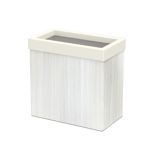 Image of Gatco Small Bathroom Trash Can with Lid, Rectangle 3 Gallon Wastebasket, Under Sink, White Oak with Matte White, for Bathroom, Bedroom, Office (1943W)