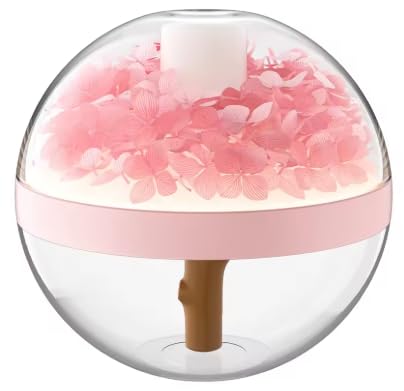 Humidificateur d'air diffuseur sphérique en verre de prestige, base rose et fleurs, 15 cm