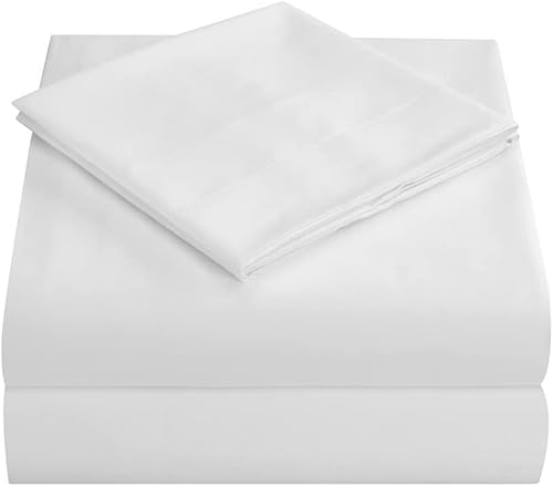 DBOZE Juego de sábanas cepilladas de mezcla de algodón de 4 piezas, lujo de hotel, extra suaves, refrescantes, con bolsillo profundo (blanco, tamaño