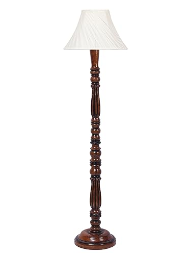 Image of AMDHOME Cross Pleated Off-White Cotton Floor Lamp with Wooden Base - Height 54 Inches | Elegant Standing Lamp for Living Room, Bedroom & Office | Stylish Home Lighting & Decorative Lamp