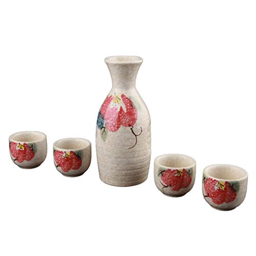 Laketian Ceramic Japanese Sake Set Of 5, Hand Painted, Variety Colors (Cherry) #TOP2