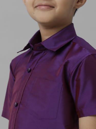 Image of RAMRAJ COTTON Boys Silk Cotton Shirt With Adjustable Cream Dhoti Perfect For Ceremonies| Festivals| And Special Occasions