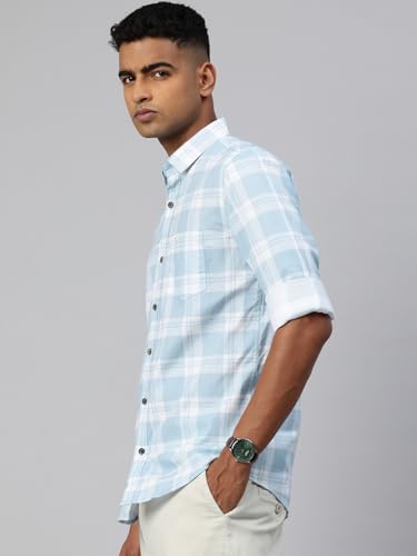 Image of Majestic Man Comfort Slim Fit Pure Cotton Checked Casual Shirt