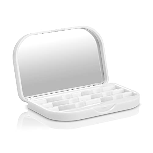 Buqikma False Eyelash Organizer, Eyelash Holder Case Container Empty 3 Tier Lash Container Case with Mkeup Mirror for Cosmetic and Eyelash Storage (White)