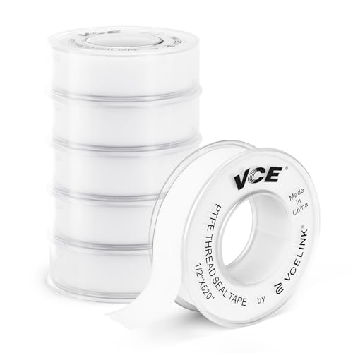 VCELINK Lot de 6 Ruban d'Étanchéité Industriel PTFE Ruban de Plombier Pour Tuyaux, Téflon Rouleaux Plomberie Étanches à l'Eau 12mm x 13m Blanc