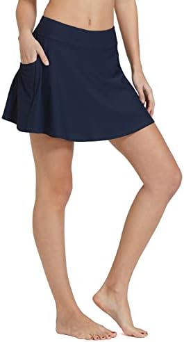 BALEAF Women's High Waisted Swim Skirt Bikini Tankini Bottom with Side Pocket Navy Size L