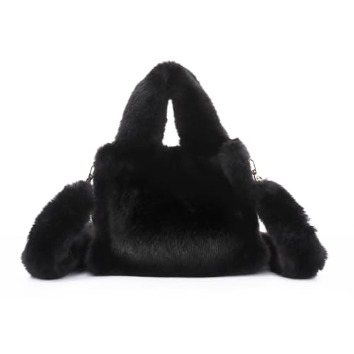 Jywmsc Fellhandtasche für Damen Mini-Kunstfell-Tasche Flauschige Umhängetasche Plüsch-Hobo-Tasche mit oberem Griff