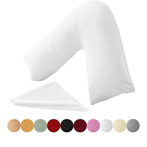 KANAK V Shaped Pillowcase Plain Polycotton Back & Neck Support V Pillow case cover - Orthopaedic/Pregnancy/Nursing Pillow Cover Only - White