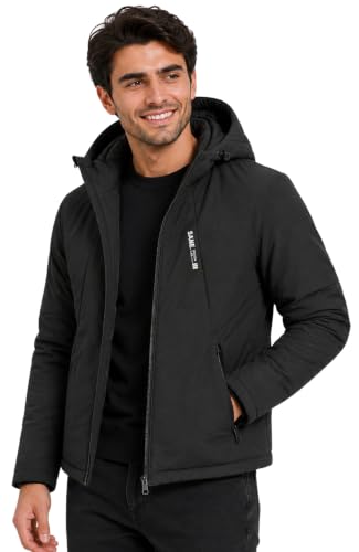 Image of SANE Men's Hooded Puffer Jacket, Quilted Winter Coat, Warm and Lightweight, Detatchable Cap