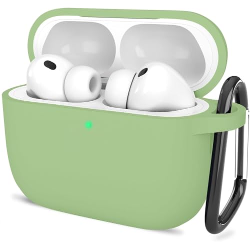Image of New Soft Silicone Case Compatible with Apple AirPods Pro 3 Generation (2025) Protective Silicone 360 Full Protection Dust-Proof Shockproof Case Cover with Hook (Cover Only) (Matcha)