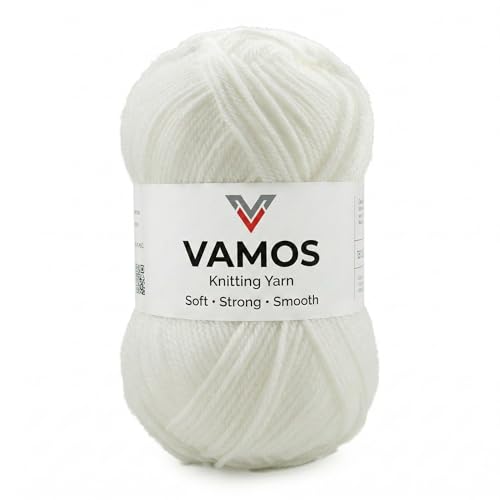 Image of VAMOS Acrylic Hand Knitting & Crochet Yarn - 100g Ball, 4 ply Soft Yarn for Knitting Sweaters, Scarves, Hats, Amigurumi, Babywear & DIY Crafts (White)