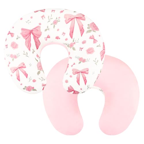 Jundetye Nursing Pillow Cover, Ultra Soft Breastfeeding Pillow Covers for Newborn Baby Boys and Girls, Easy Removal and Machine Washable Slipcover, 1 Pillowcase Only (Pink Rose)