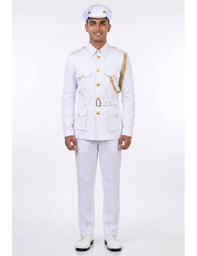 Image of BookMyCostume Navy Dress for Kids - Professionals & Community Helpers Uniform Costume with Shirt, Pants, Cap & Whistle | Navy Officer & Captain Outfit for Fancy Dress & School Events | Adult S-M