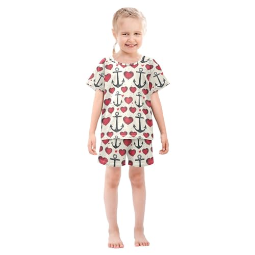 ALAZA Hearts Anchor Pajama Set Short Sleeve Sleepwear Soft Lounge Nightwear3