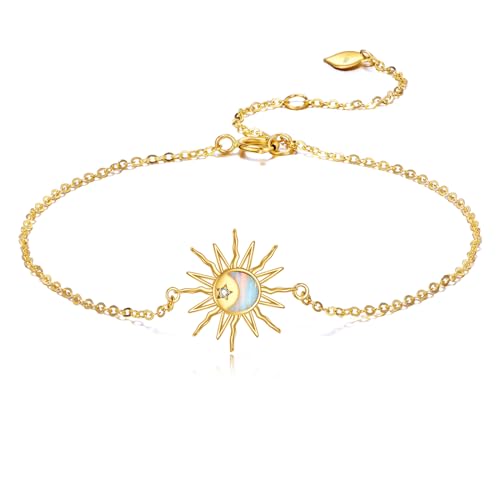 KECHO 14k Real Gold Sun Bracelet for Women Opal Moon Jewelry Birthday Gifts for Women