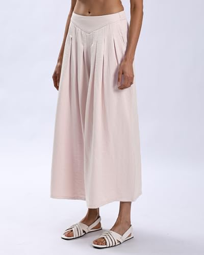 Xintianji Women's Ruffled Texture 9/10 Length Wide Leg Dress Casual Pants with Side ZipperSide Pockets3