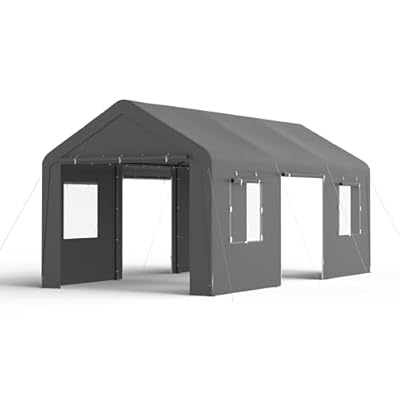 GOJOOASIS Carport 12'x 20' Heavy Duty Car Ports Portable Garage Car Canopy Tent with Removable Sidewalls, Roll-up Windows & Doors for Truck Boat Car Port, Party, Storage (Grey)