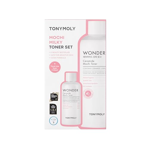 Image of TONYMOLY Wonder Ceramide Mochi Milky Toner Set - Korean Hydrating Toner with Ceramides, Hyaluronic Acid & Cica - Barrier Repair, Glass Skin Hydration - Jumbo 500ml + 100ml Travel Size (Value Size Duo)