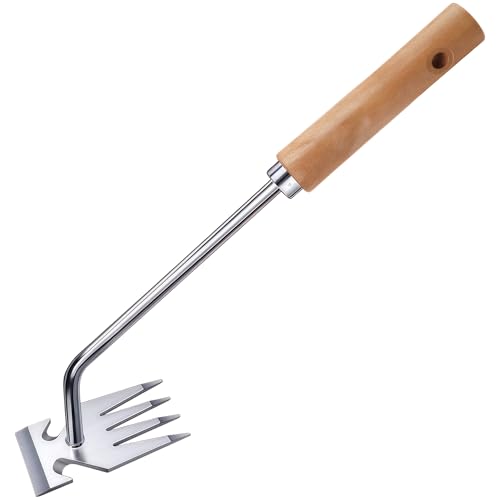 Zuuyye Quitamalezas de Acero Inoxidable con Mango de Madera - Extractor de Malas Hierbas Robusto, Desyernador, Sacadientes, Escardillo para Jardín, Césped y Parterres