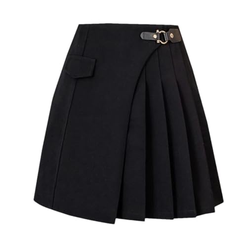 Women's High Waist Pleated Mini Office Lady Solid Color A-Line Irregular Skirts