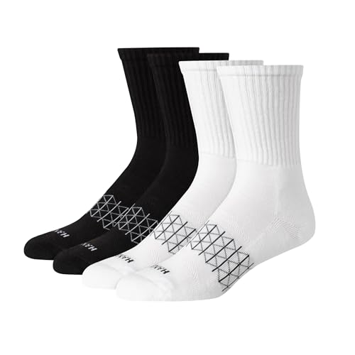 Image of Hanes Men's Socks, Absolute Comfort Cushioned Moisture-wicking Seamless Toe, 4 Pack, Ankle, Crew and Heel Shield Socks