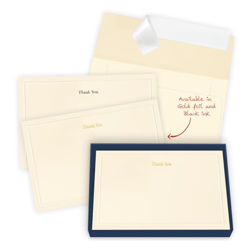 Image of The Gallery Collection, Gold, 15 Flat Single-Panel Thank You Note Cards with Embossed Borders, Includes Sealfast Envelopes