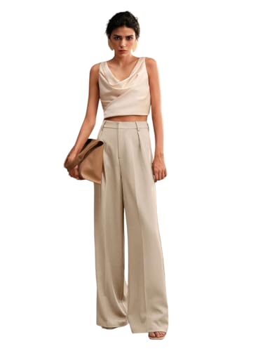 Image of KOTTY Women's Elegant High-Waist Wide-Leg Trousers for Office & Casual Wear