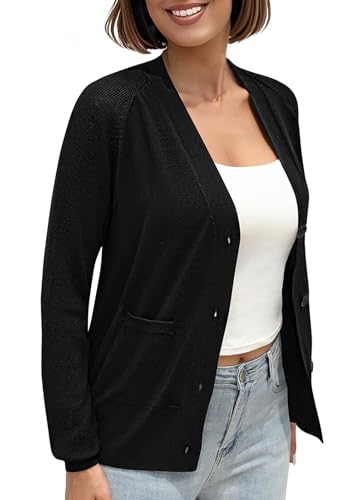 Women's Long Sleeve V-Neck Lightweight Cardigan Sweater Open Front Button Down Knit Sweaters with Pockets4