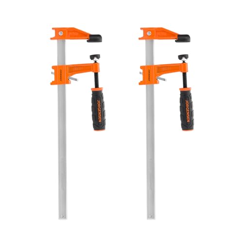 JORGENSEN 2-pack Steel Bar Clamps Set, 12-inch Medium Duty, 600 Lbs Load Limit, for Woodworking