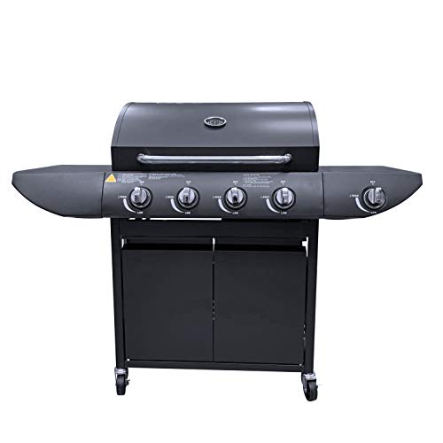 Campfire 4+1 Gas Burner Grill BBQ Barbecue with Side Burner & Storage Garden - Black