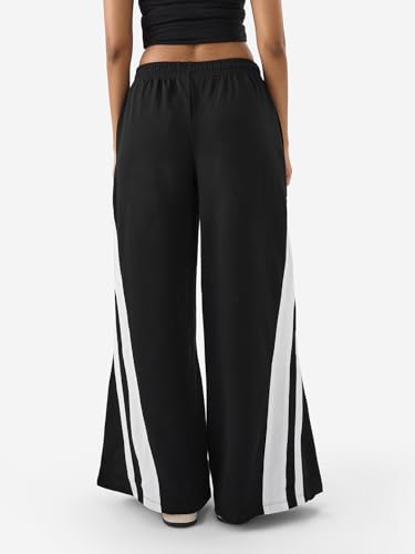 Image of The Souled Store Black & White Women and Girls Pull On Cotton Oversized Flared Joggers