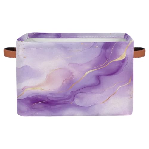 Mexpekil Boîte de rangement en tissu cube aquarelle violet marbré pour étagères, placard, panier à jouets pliable avec poignées 38 x 28 x 24 cm