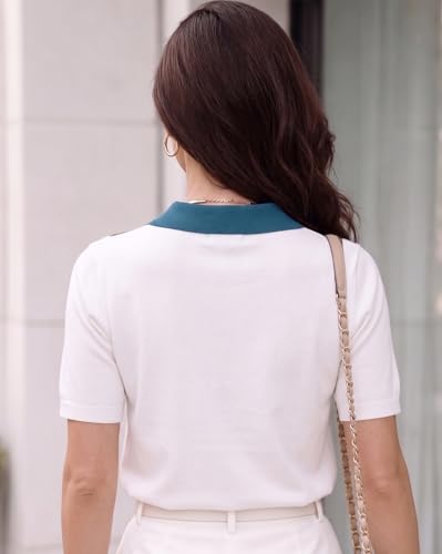 Image of AUSK Women's Casual Summer Polo Knit T-Shirt | Zip Collar Top | Half Sleeves | Ribbed Panel Design | Lightweight Comfort | Regular Fit