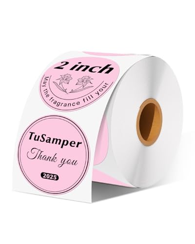 TuSamper 2 Inch (50.8mm x 50.8mm) Round Thermal Sticker Labels, Self-Adhesive Circle Direct Thermal Label, Multi-Purpose Roll Sticker for DIY Logo Design, QR Code, Name Tag, Roll of 500 Labels, Pink