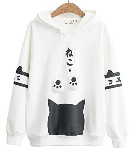 Sudadera Kawaii de manga larga con capucha para mujer y niña, blanco, M Cover