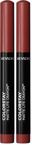 Image of REVLON ColorStay Matte Lite Crayon Lipstick with Built-in Sharpener, Smudge-proof, Water-Resistant Non-Drying Lipcolor, 003 Souffle All Day, 1.4 g (Pack of 2)
