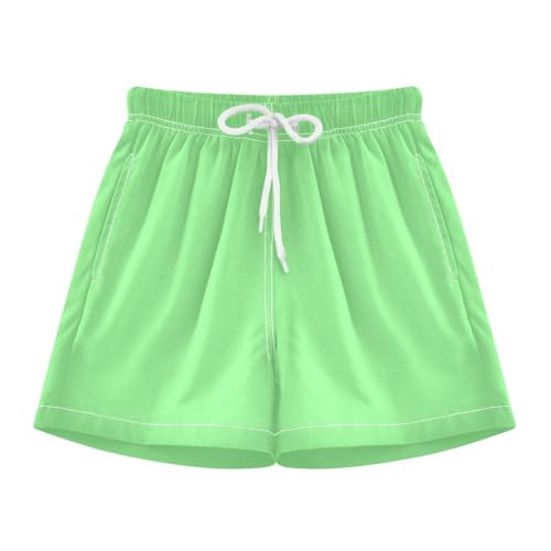 Boys Swimming Shorts Youth Teen Quick Dry Elastic Inseam Beach Shorts Lined Pale Green Light Green