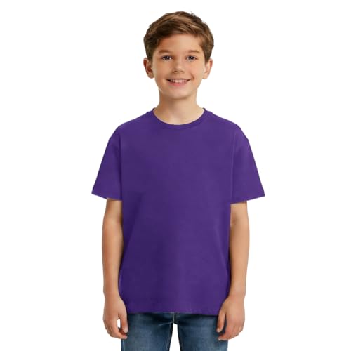 BreezeCove Boys Short Sleeve T-Shirt Kids Cotton Tees Crewneck Tops Basic Shirts 3-14 Years Dark Purple