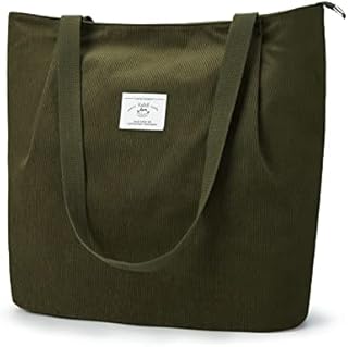KALIDI Waterproof Corduroy Tote Bag with Zipper Casual Hobo Shoulder Bag Handbag Large Capacity Cord Tote Bag Women Shopping Bag for School Work College Daily Use