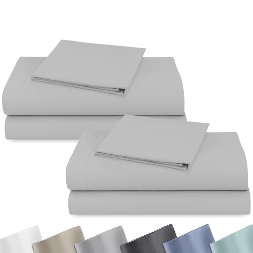 Image of 2-Pack Soft Natural 100% Cotton Sateen Twin Bedsheets Sets, Light Grey