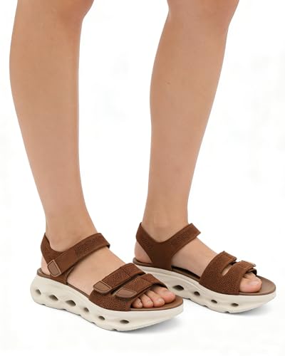Image of UBFEN Womens Comfortable Walking Sandals with Cushioned Sole | Non-Slip Rocker Bottom, Arch Support, Adjustable Straps, Lightweight Water Sport Platform Summer