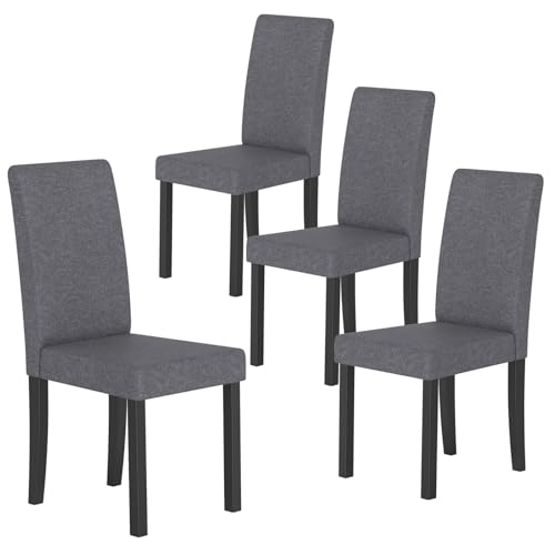 Image of COSTWAY Fabric Armless Dining Chairs Set of 4, Upholstered Kitchen Side Chair w /Rubber Wood Legs, Padded Seat & High Backrest, Mid-Century Modern Accent Chairs for Living Room Restaurant (Dark Gray)
