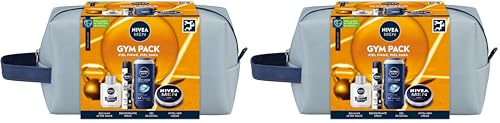 NIVEA MEN Pack Cuidado Completo Neceser, Set de regalo para hombre con crema facial 75 ml + gel de ducha 250 ml + bálsamo after shave100 ml), desodorante spray 200ml (Paquete de 2)