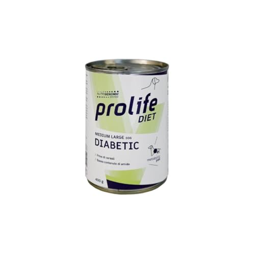 Prolife umido Diabetic cane, alimento completo dietetico per cani con disturbi diabetici, dieta veterinaria, gusto Pollo e Manzo | 6 scatolette da 400 grammi l'una.