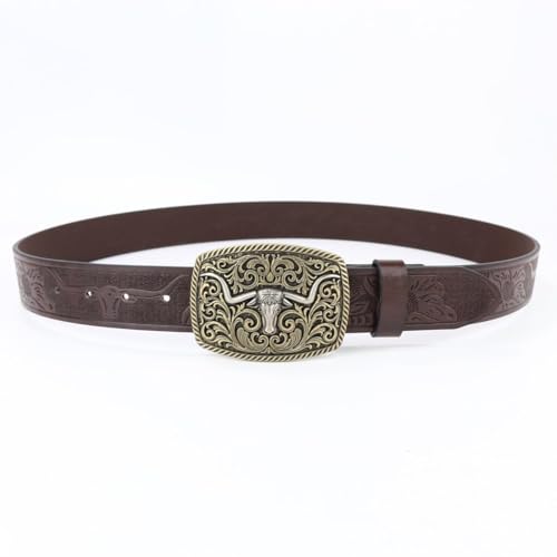 Western Cowboy Genuine Leather Belt – Floral Embossed with Longhorn Buckle4
