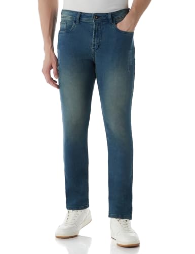 Image of INKD Men's Regular Fit Jeans - Mid-Rise | Cotton Blend | Classic Styling | Contrast Stitch | Stretchable Fabric | Classic 5 Pocket Styling (Available in Plus Sizes)