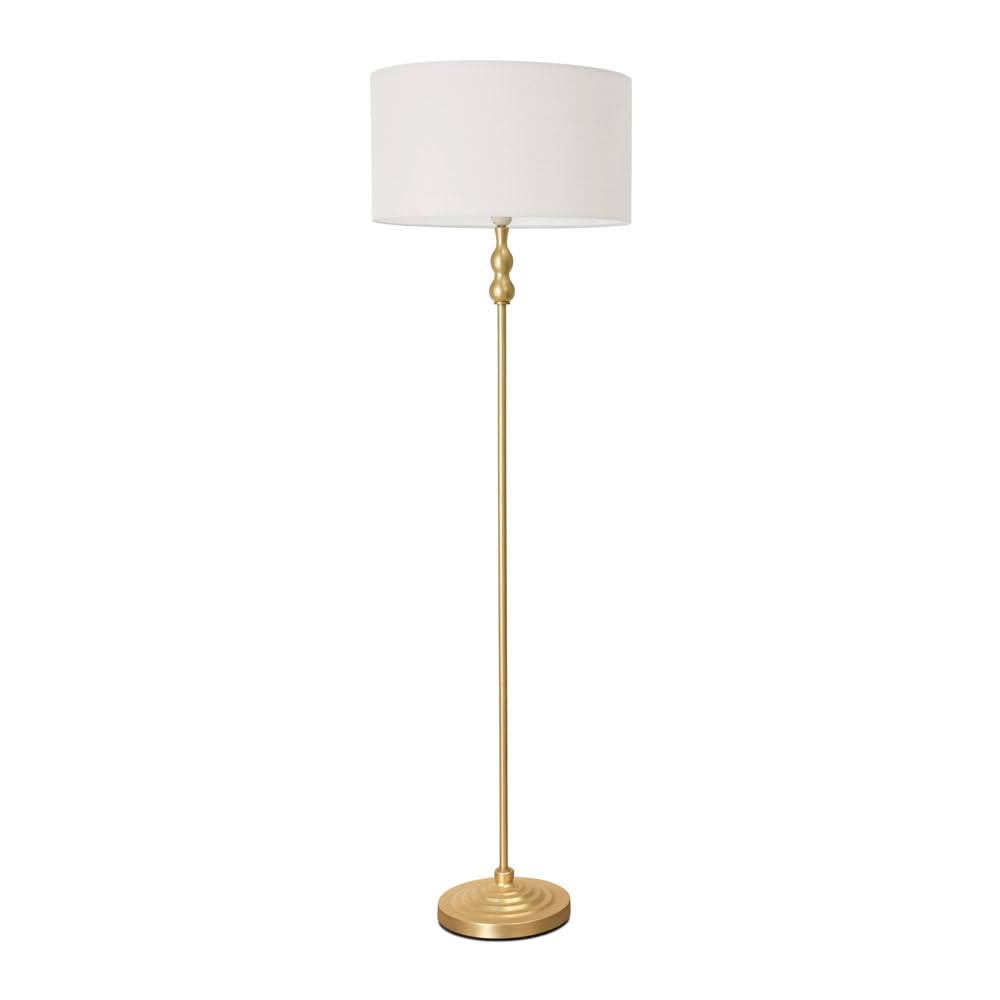 Gold Metal Candlestick Floor Lamp - Fabric Shade - LED Bulb